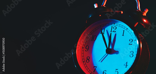 Analog retro clock, five minutes to midnight