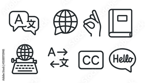 Language translation icons for communication and education design