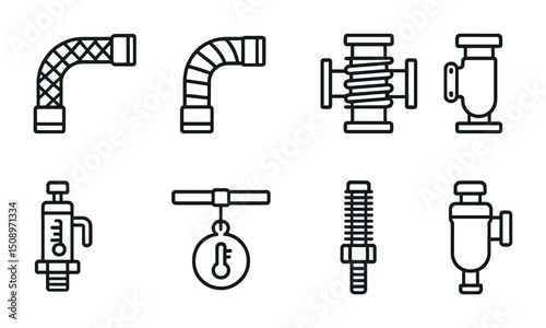 Industrial pipe and valve icons for engineering and design projects
