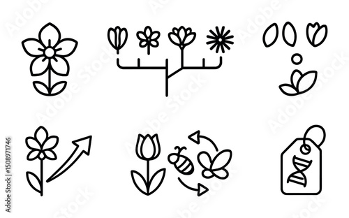 Floral growth and pollination icons for eco-friendly design projects