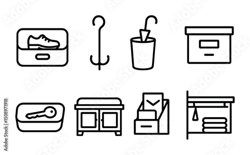 Minimalist home organization icons for storage and functional design
