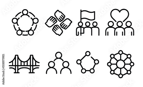 Community symbols and connection icons for collaboration and unity design