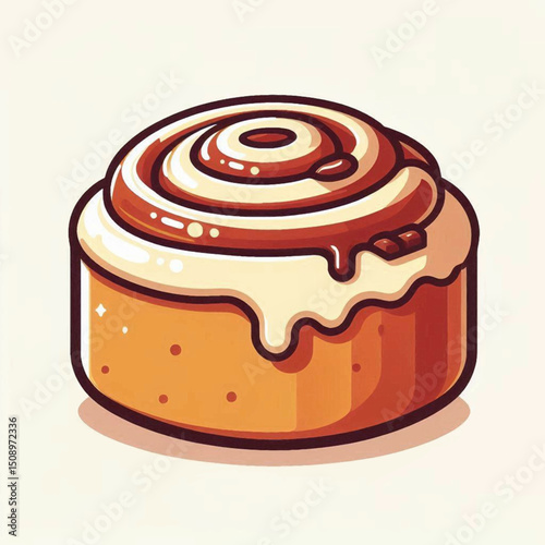 Cartoonstyle cinnamon roll with brown swirls white frosting and a dark outline