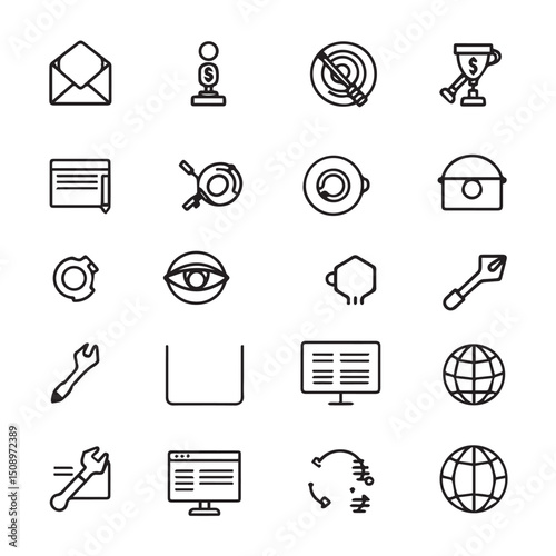Line art icons of business, finance, communication and technology