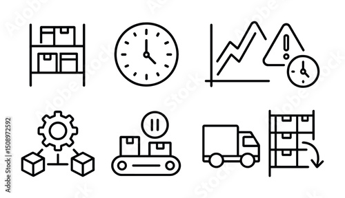 Warehouse inventory management icons for logistics and supply chain efficiency