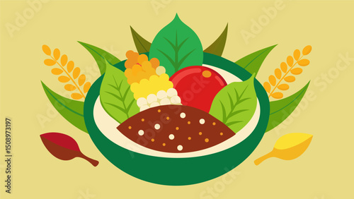 A mouthwatering quinoa and vegetable mix incorporating indigenous ingredients like red beans and sweet corn representing the diversity of Ecuadorian cuisine.. Vector illustration