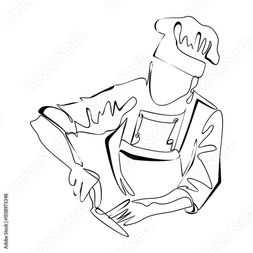 Chef cook line art vector illustration isolated on white background