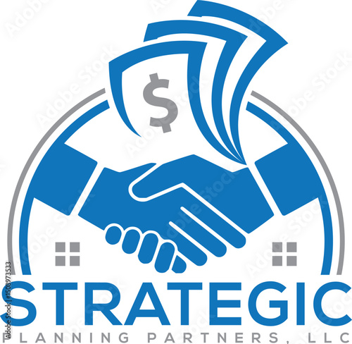 Strategic Planning Partners logo featuring a handshake and money graphic in a professional blue theme