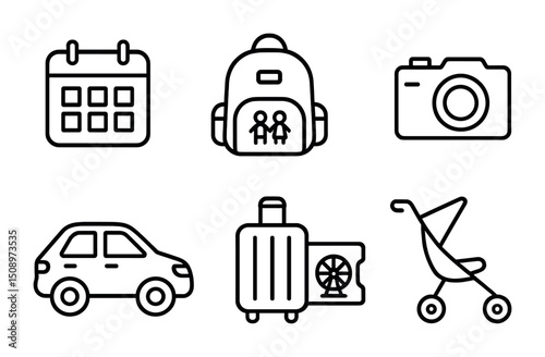 Travel and leisure icons for family vacation and adventure design