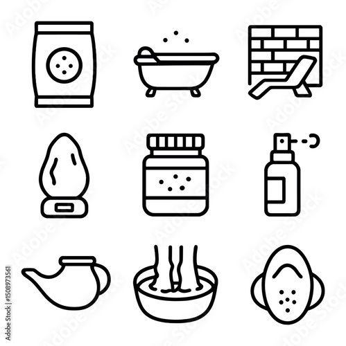 Salt Wellness Icons. Outline icon set of ROI optimization strategies: growth arrow, conversion funnel, retargeting icon, bid