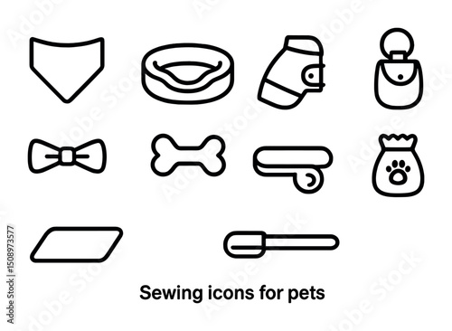 Pet accessories icons for sewing projects and creative designs