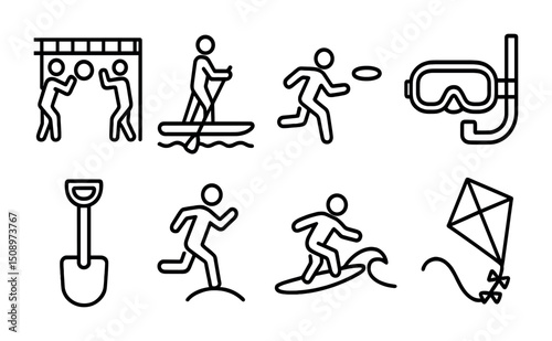 Outdoor summer activities for fun and adventure icons set