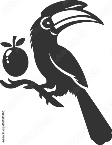 Forest bird vector drawing of a hornbill silhouette