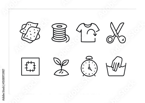 Collection of minimalist icons for crafting and sustainability themes