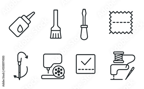 Sewing and craft tools icon set for creative design projects