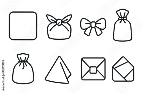 Simple line illustrations of gift wraps and envelopes for design inspiration