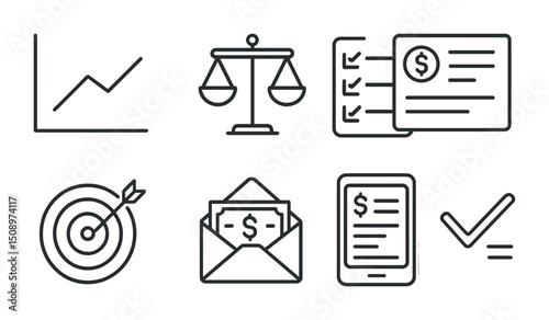 Financial and business icons for analytics and planning concepts