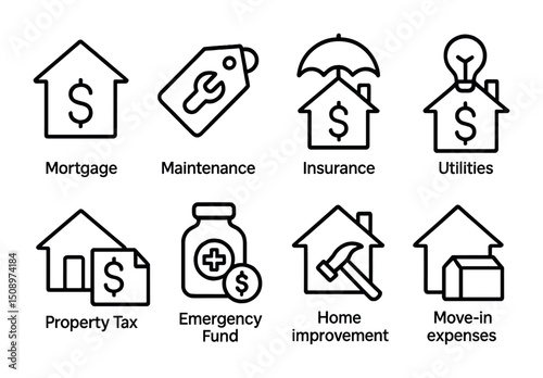 Essential home expense icons for financial planning and budgeting design