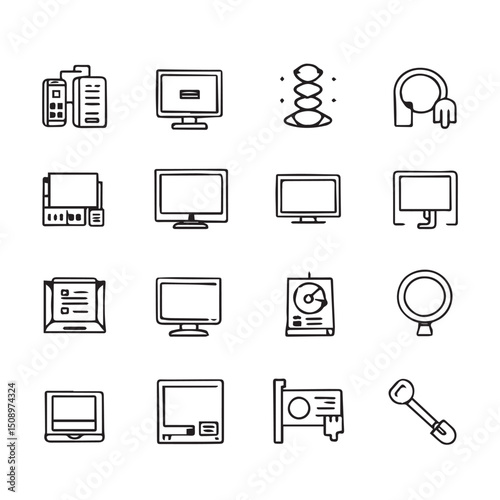 Collection of various technology and business icons isolated on white