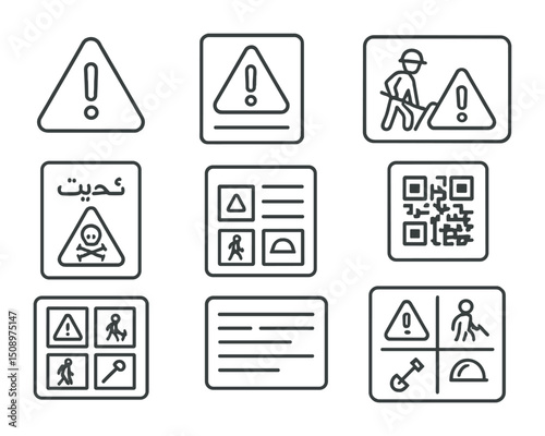 Safety warning icons collection for hazard alerts and security protocols