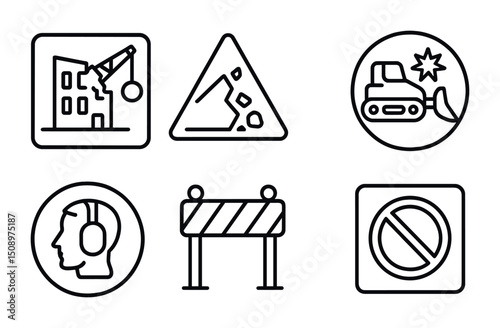 Construction and safety icon set for industrial and site signage design