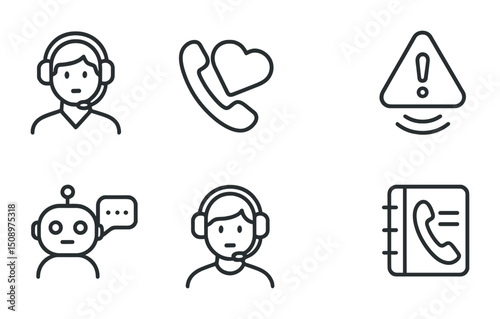 Customer service and communication icons for contact center and helpline design
