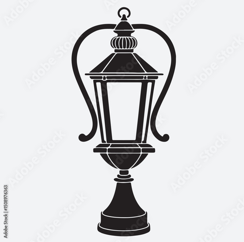 vintage classic lamp silhouette vector art illustration, vintage street lamp