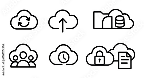 Cloud computing icons for data synchronization and security in network management