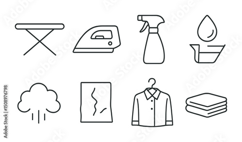 Essential laundry and ironing icons for cleaning and clothing care projects