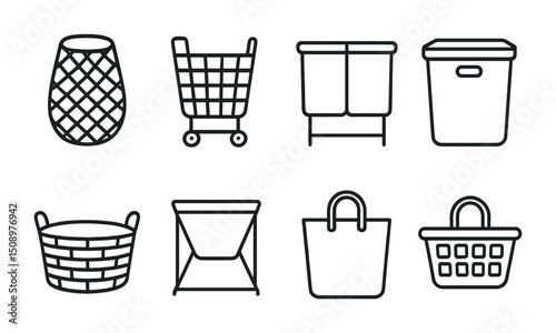 Variety of container and cart icons for shopping and storage design