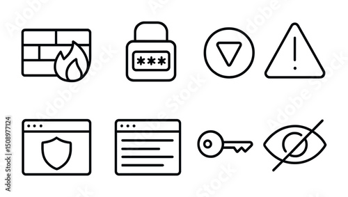 Cyber security icons set for web and app design