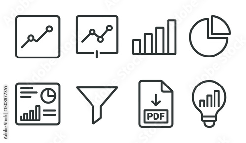 Data analysis and visualization icons for infographics and reports