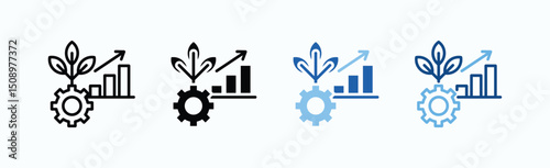 Growth Icon Sheet Multiple Style Collection Isolated Vector