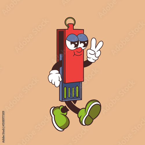 Retro character design of cool usb flash drive