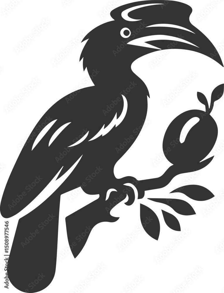 Fototapeta premium Forest bird vector drawing of a hornbill silhouette