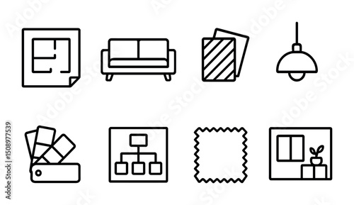 Modern interior design elements and furniture icons for creative projects