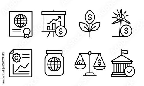 Financial growth and sustainability icons for educational and business use