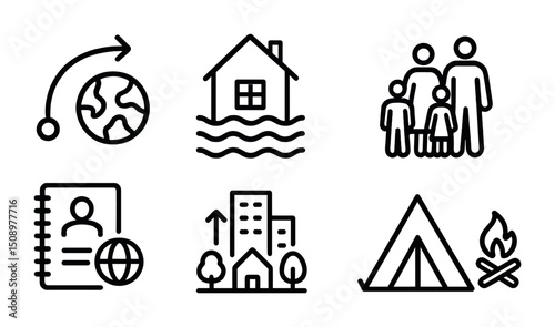 Symbols of travel, home, and family concepts for graphic design