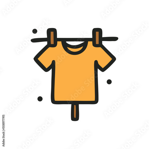 Shirt drying icon on clothesline for laundry or fashion concept. Summery theme for clothing brands, household articles, or blogs.