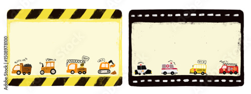 cute set collections blank empty community rescue teams construction site excavator car vehicle design for Name Label sticker school memo note book pastel crayon doodle watercolor illustration sticker