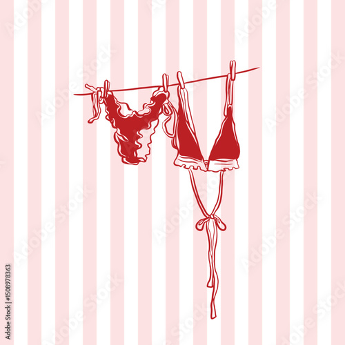 Hand drawn bikini hanging vector, bikini silhouette