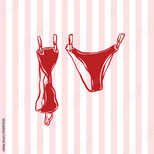 Hand drawn bikini hanging vector, bikini silhouette