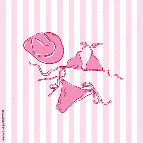 Hand Drawn Beach Clothing Line Illustrations, coquette style 