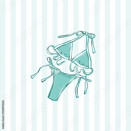 Cute bikini vector, sketch beachwear vector