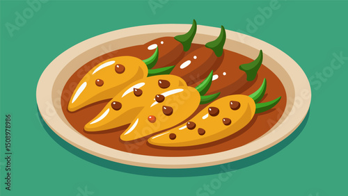 A mouthwatering plate of golden brown chiles resting atop a bed of silky nogada sauce a true feast for the senses.. Vector illustration
