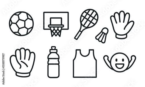 Sports equipment and activities icons for fitness and recreation design