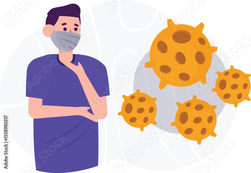 CORONAVIRUS IN THE AIR CLEANING HANDS AND FACEMASK AND FLAT CONCEPT