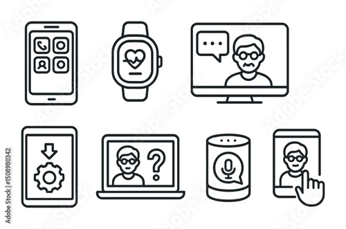 Technology and communication icons for digital applications and interfaces