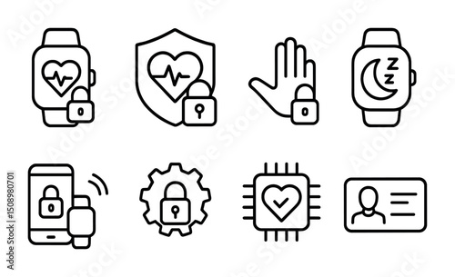 Health and security icon set for smart devices and secure digital applications
