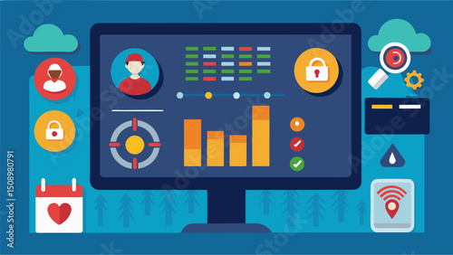 A data dashboard displays realtime information on public safety measures allowing officials to make informed decisions on how to allocate resources and prioritize areas in need of. Vector illustration